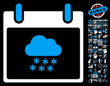 Bonus ile kar bulut takvim gün düz vektör simgesi