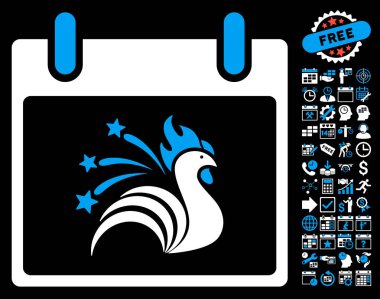 Bonus ile ışıltı horoz takvim gün düz vektör simgesi