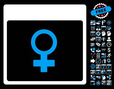 Bonus ile Venüs kadın sembol takvim sayfa düz vektör simgesi