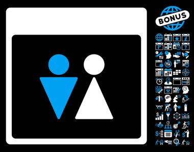 WC kişi ile Bonus sayfa düz vektör simge takvim
