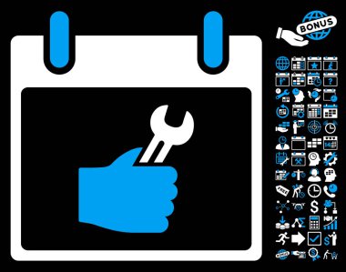 İngiliz anahtarı hizmet el takvim gün düz vektör simgesi Bonus ile