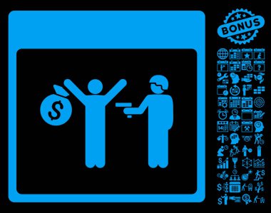 Bonus ile tutuklama takvim sayfa düz vektör simgesi