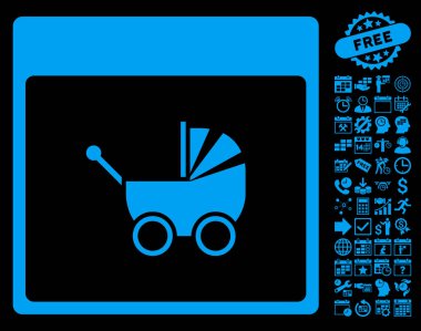 Bebek arabası takvim sayfa düz vektör simge Bonus ile