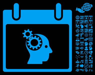 Bonus ile beyin Gears takvim gün düz vektör simgesi