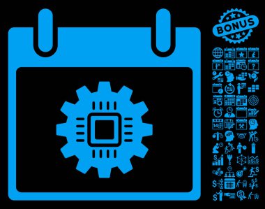 Bonus ile çip dişli takvim gün düz vektör simgesi