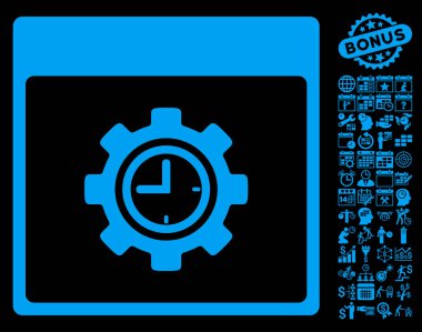 Bonus ile saat yapılandırma dişli takvim sayfa düz vektör simgesi
