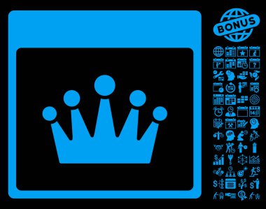 Bonus ile taç takvim sayfa düz vektör simgesi