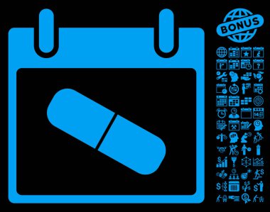 Bonus ile uyuşturucu hap takvim gün düz vektör simgesi