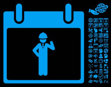 Bonus ile mühendis takvim gün düz vektör simgesi