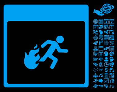 Bonus ile yangın tahliye adam takvim sayfa düz vektör simgesi