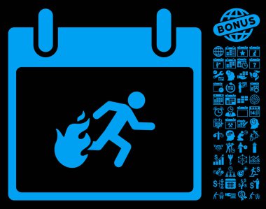 Bonus ile yangın tahliye adam takvim gün düz vektör simgesi