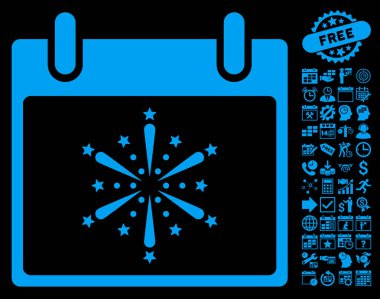 Bonus ile havai fişek patlama takvim gün düz vektör simgesi