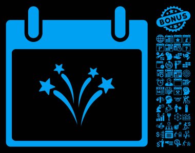 Bonus ile havai fişek takvim gün düz vektör simgesi