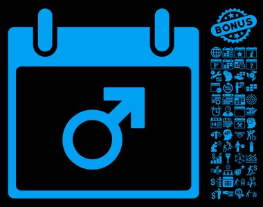 Bonus ile Mars erkek sembol takvim gün düz vektör simgesi