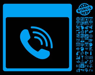 Bonus ile telefon görüşmesi takvim sayfa düz vektör simgesi