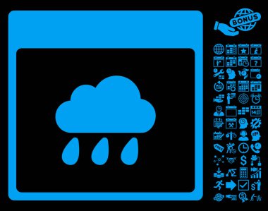 Bonus ile yağmur bulutu takvim sayfa düz vektör simgesi