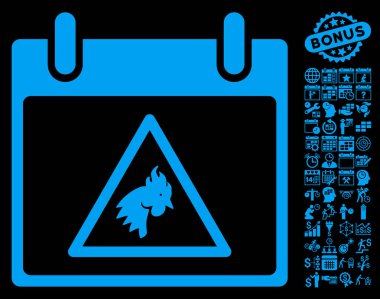 Takvim gün düz vektör simge Bonus ile uyarı horoz