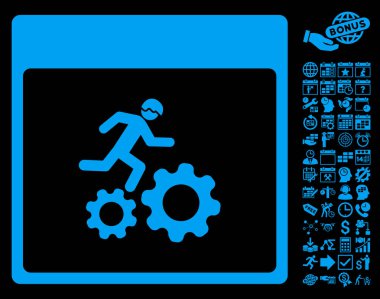 Bonus ile çalışan işçi takvim sayfa düz vektör simgesi