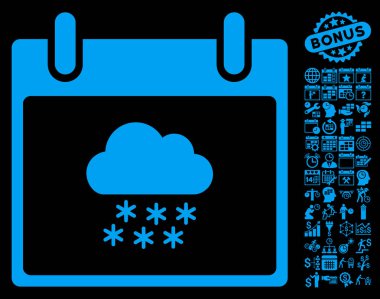 Bonus ile kar bulut takvim gün düz vektör simgesi