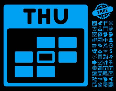 Bonus ile Perşembe takvim kılavuz düz vektör simgesi