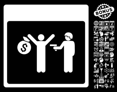 Bonus ile tutuklama takvim sayfa düz vektör simgesi