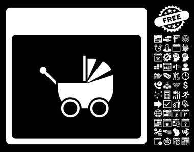 Bebek arabası takvim sayfa düz vektör simge Bonus ile