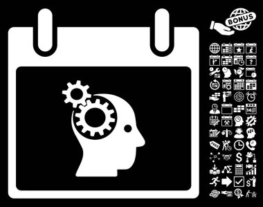 Bonus ile beyin Gears takvim gün düz vektör simgesi