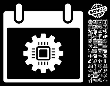 Bonus ile çip dişli takvim gün düz vektör simgesi
