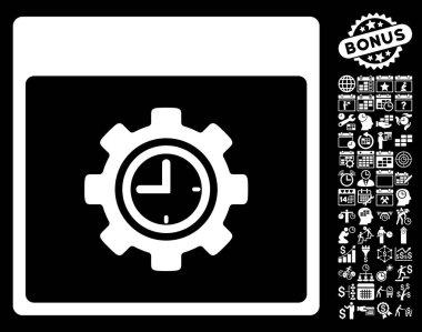 Bonus ile saat yapılandırma dişli takvim sayfa düz vektör simgesi