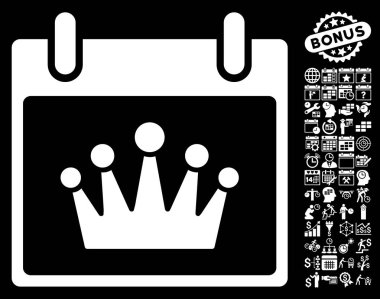 Bonus ile taç takvim gün düz vektör simgesi