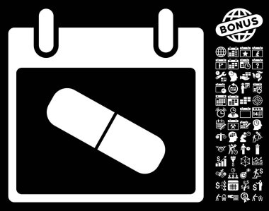 Bonus ile uyuşturucu hap takvim gün düz vektör simgesi