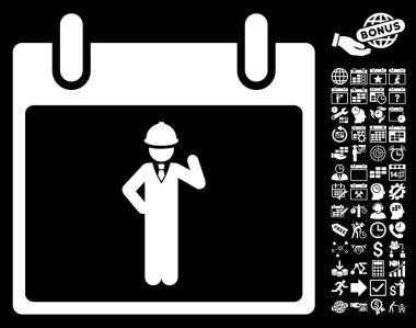 Bonus ile mühendis takvim gün düz vektör simgesi