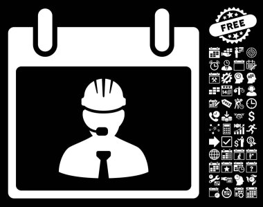 Bonus ile mühendis takvim sayfa düz vektör simgesi