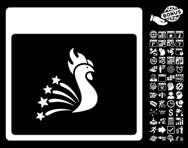 Bonus ile şenlikli horoz takvim sayfa düz vektör simgesi