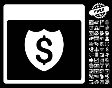 Bonus ile mali kalkan takvim sayfa düz vektör simgesi