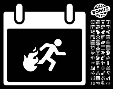 Bonus ile yangın tahliye adam takvim gün düz vektör simgesi