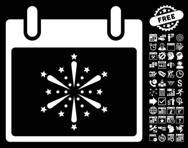 Bonus ile havai fişek patlama takvim gün düz vektör simgesi