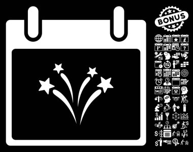 Bonus ile havai fişek takvim gün düz vektör simgesi