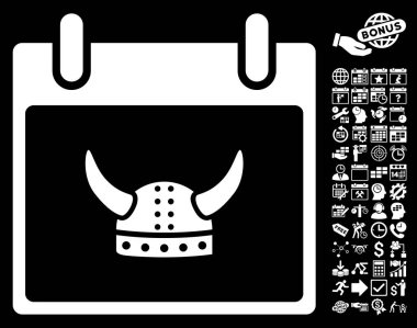 Boynuzlu miğfer takvim gün düz vektör simge Bonus ile