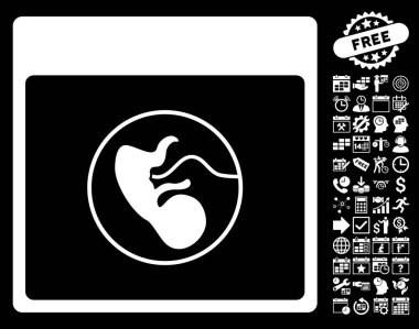 Bonus ile insan embriyo takvim sayfa düz vektör simgesi