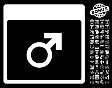 Bonus ile Mars erkek sembol takvim sayfa düz vektör simgesi