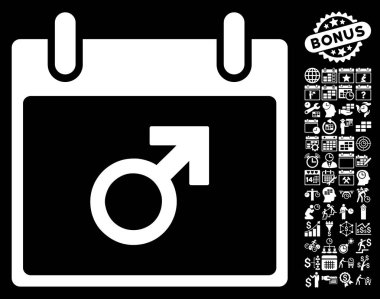 Bonus ile Mars erkek sembol takvim gün düz vektör simgesi