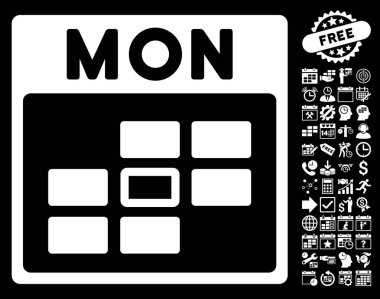 Bonus ile Pazartesi takvim kılavuz düz vektör simgesi