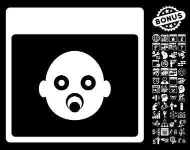 Yenidoğan kafa ile Bonus sayfa düz vektör simge takvim