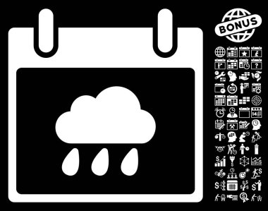 Yağmur bulutu takvim gün düz vektör simge Bonus ile