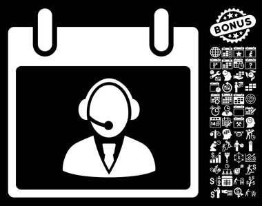 Bonus ile Resepsiyon operatör takvim gün düz vektör simgesi