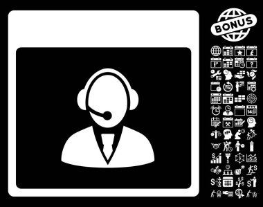 Bonus ile Resepsiyon operatör takvim sayfa düz vektör simgesi