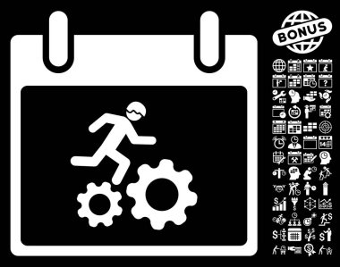 Bonus ile çalışan işçi takvim gün düz vektör simgesi