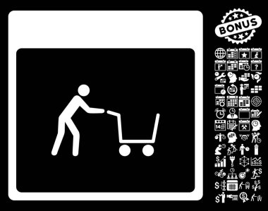 Bonus ile alışveriş sepeti takvim sayfa düz vektör simgesi