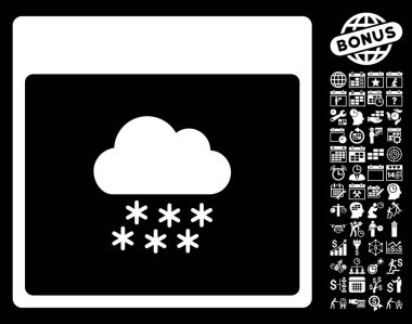 Bonus ile kar bulut takvim sayfa düz vektör simgesi